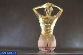 Gusel Beauty topless golden latex tease