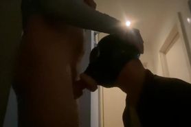 Faggot sub in fleshlight gas mask gets throat fucked by hung top