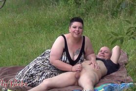 Short Haired Euro BBW Threesome Outside