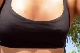 Fit girl riding a bike- watch tits bounce in sports bra- nonnude candid