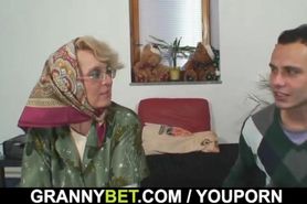 Lonely granny is pleasing an young stud