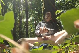 Cute boy wanks in forest, jacking off with Fleshlight.