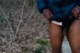Sagging commando and showing cock while walking down a popular trail