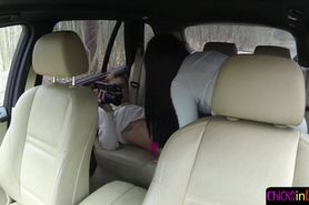 POV euro lesbian eaten out on the back seat