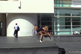 Clamped nipples Euro babe fucked in public