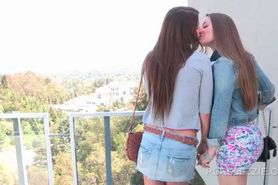 Busty lesbo teen getting her hot boobies teased and kissing