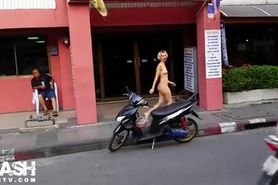 Crazy Girl Naked on Busy Street