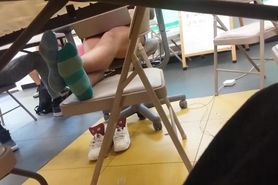 Candid college girl feet out of sneakers