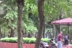 Fucking in the park - Girl with big breasts and long legs