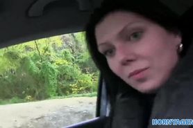 Hornyagent young black haired chick fucks on car bonnet