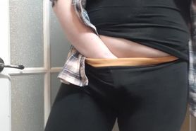 Secretly cumming really rough in my pants standing up