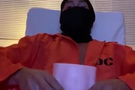 Masked Prisoner breaks into a house and fucks a fleshlight.   Moans and cums inside it!