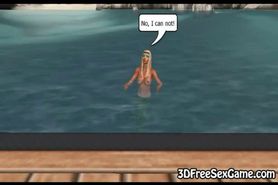 3d mermaid with nice tits swims around the ocean