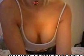 busty blonde babe stripping and getting horny on webcam