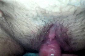 Rubs her clit with his Cock