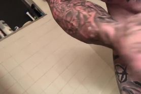 Huge tattoed man cam show + cum