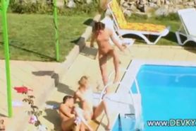 Three girls masturbating at pool