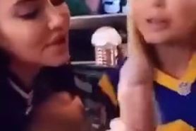 Two Hot Girls Suck a Big White Cock while he Watches Football