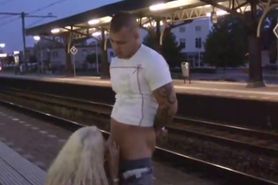 Couple fuck in public at train station