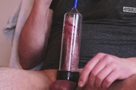 Edging with my penis pump for over 30 minutes ends in huge cumshot inside.