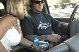 Blondie wife and i in the car