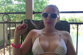 Goddess D Smoking In Tiny Bikini - Big Perky Boobs - Sunglasses - Public - Outdoors
