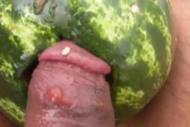 Sexy men screw watermelon