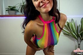 hot body amazing boobs rainbow see trough swimsuit