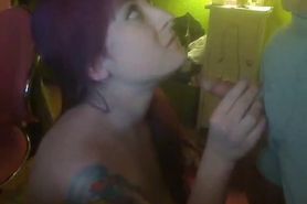 EMO babe eats cum of small cock on webcam - video 1