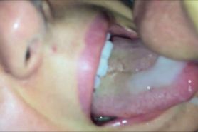 He releases his cum on her mouth