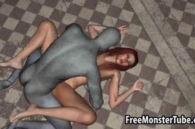 3D babe sucks cock and gets fucked hard by a zombie