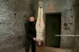 Slut tied like a hog with ropes