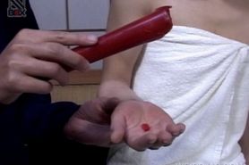Japanese teen gets hairy pussy teased with hot wax