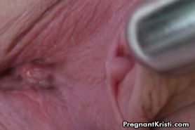 Blonde pregnant slut masturbating with tiny vibrator