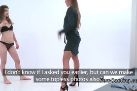 Amateur teen model toyed by female agent