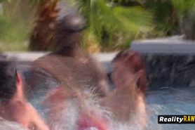Swingers join other horny couples by the poolside to break the ice
