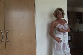 Busty Mature Blonde Babe in Sheer Lingerie Teasing and Spreading