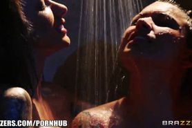 Busty prison inmate Eve Angelina gets gang-banged in the shower