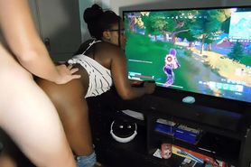 Black Girl playing Fortnite gets FUCKED while parents are in other room.... has to be quiet !!