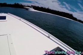 Teen on yacht gets cum in mouth