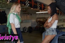 Twistys - Ebony teen Kira Noir dominates preppy blonde slut Riley Anne