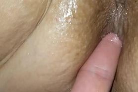 Weird slut wants peaches in her pussy while we screw