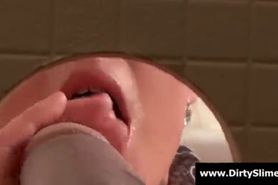 Whore suck a huge dick on toilet gloryhole