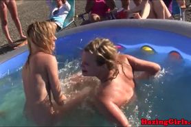 Outdoor teen amateurs wrestling and licking