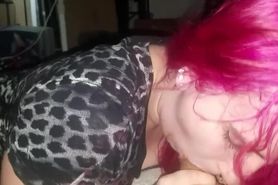 Pink haired PAWG sucks monster cock!