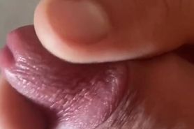 Close up playing with wet head of my cock and urethra stretching