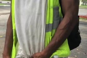 Black Homeless Construction worker Stroking