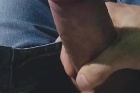 Boy cum just holding a dick in his hand while mother is in the toilet