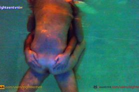 Excited milf makes love on a private pool with crempie inside 4K