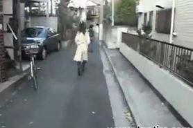 Asian voyeur chick gets tits jizzed on the street